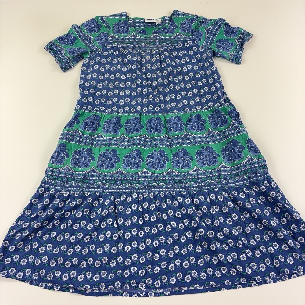 The Vermont Country Store Dress Womens Small Blue Floral Pockets Cottage Farm